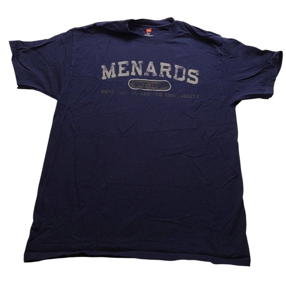 Hanes Menards Graphic T-Shirt Men's Large Navy Blue Est 1960 Short Sleeve Cotton
